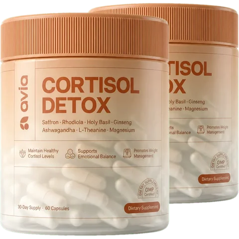 Two bottles of Avia Cortisol Detox