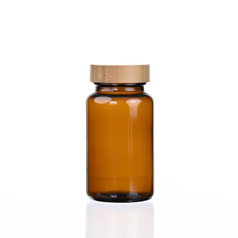 Amber glass storage jar with a bamboo lid